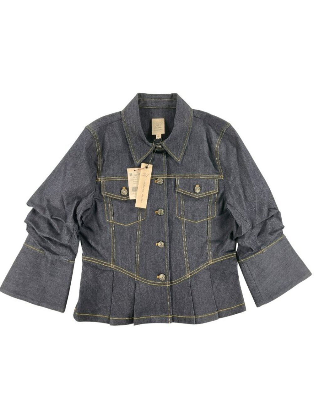 Cinq À Sept Seraphine Scrunched Seraphine Denim Jacket Indigo MSRP $395 Sz L NEW